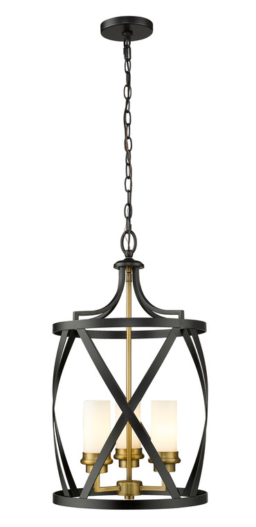 Z-Lite Malcalester 3 Light Pendant in Matte Black + Olde Brass 481P14-MB-OBR