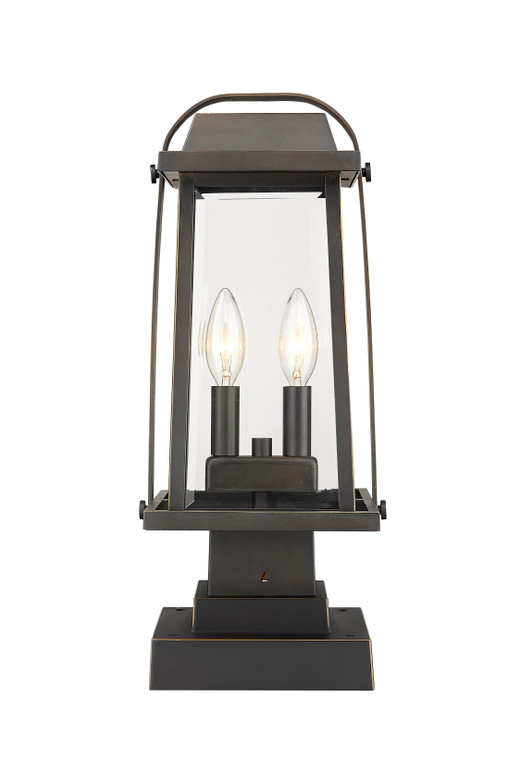 Z-Lite Millworks 2 Light Outdoor Pier Mounted Fixture in Oil Rubbed Bronze 574PHMS-SQPM-ORB