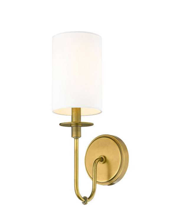 Z-Lite Ella 1 Light Wall Sconce in Rubbed Brass 809-1S-RB-WH