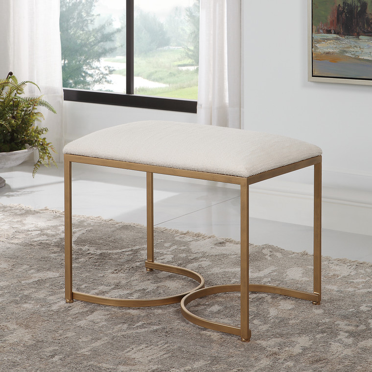 Lily Lifestyle Accent Furniture Antique Brushed Brass Finish And A Cushioned Top Upholstered In An Off White Slightly Textured Fabric W23009