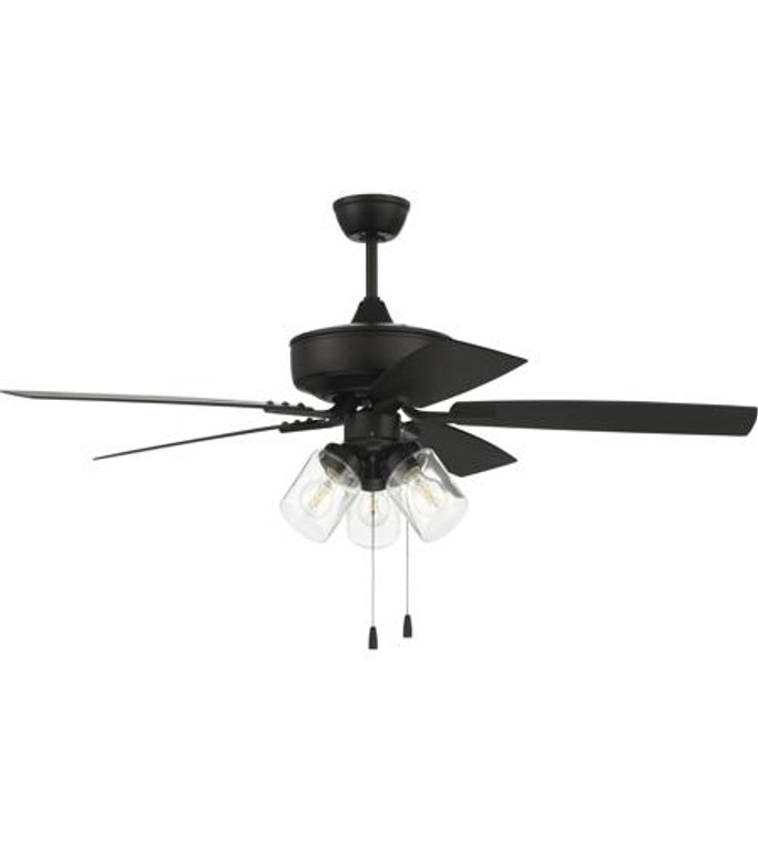 Craftmade 52" OutdoorPro Plus Fan with 3 Light Kit with Clear Glass and Blades in Flat Black in Flat Black OP104FB5