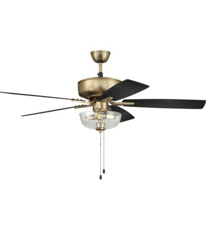 Craftmade 52" Pro Plus Fan with Clear Bowl Light Kit and Blades in Satin Brass in Satin Brass P101SB5-52BWNFB