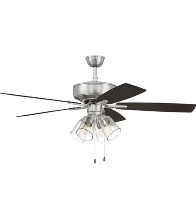 Craftmade 52" Pro Plus Fan with 4 Light Kit with Clear Glass and Blades in Brushed Polished Nickel in Brushed Polished Nickel P104BNK5-52DWGWN