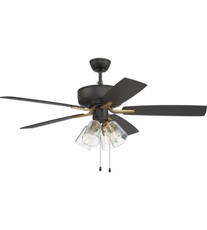 Craftmade 52" Pro Plus Ceiling Fan with Black Walnut/Flat Black blades and Integrated Light Kit Included in Flat Black/Satin Brass finish in Flat Black/Satin Brass P104FBSB5-52BWNFB