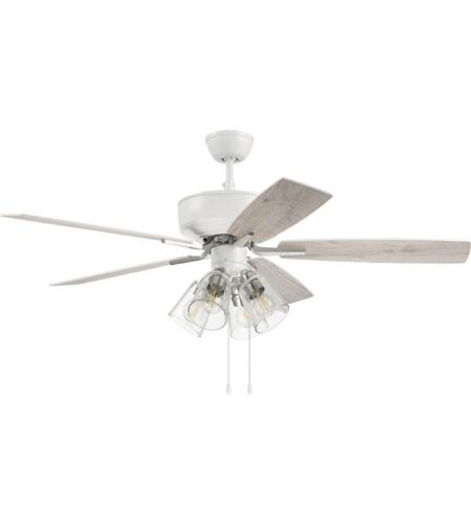 Craftmade 52" Pro Plus Ceiling Fan with White/Washed Oak blades and Integrated Light Kit Included in White/Polished Nickel finish  in White / Polished Nickel P104WPLN5-52WWOK