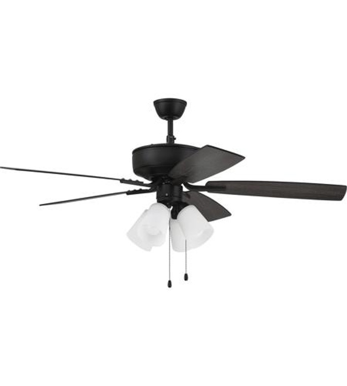 Craftmade 52" Pro Plus Fan with 4 Light kit with White Glass and Blades in Flat Black in Flat Black P114FB5-52FBGW