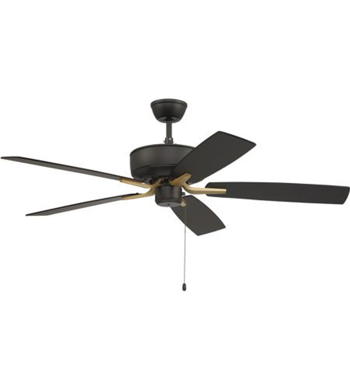 Craftmade 52" Pro Plus Ceiling Fan with Black Walnut/Flat Black blades and Bowl Light Kits, Universal Light Kits, or Customize Your Own in Flat Black/Satin Brass finish in Flat Black/Satin Brass P52FBSB5-52BWNFB