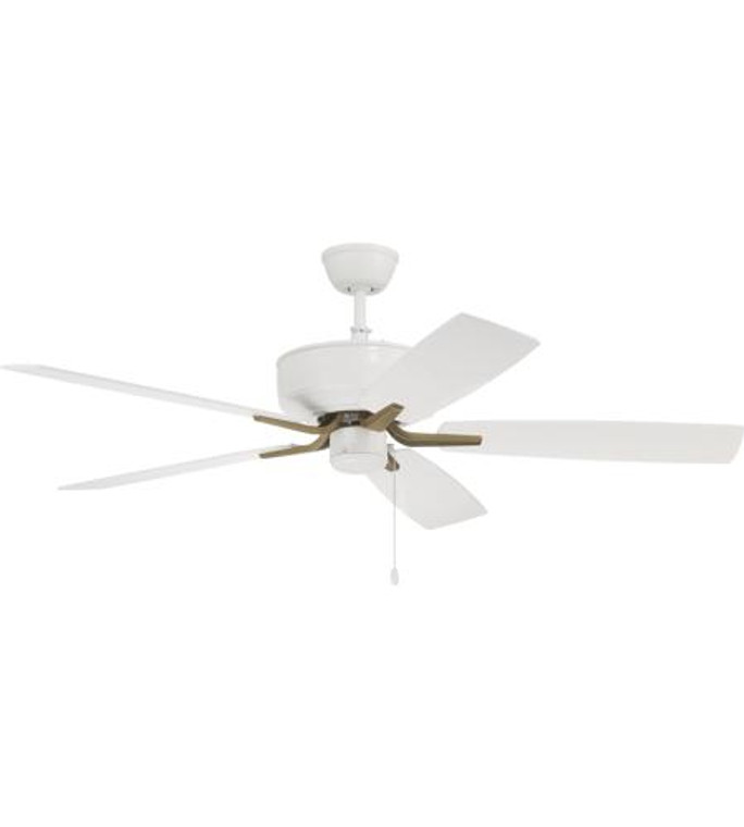 Craftmade 52" Pro Plus Ceiling Fan with White/Washed Oak blades and Bowl Light Kits, Universal Light Kits, or Customize Your Own in White/Satin Brass finish in White/Satin Brass P52WSB5-52WWOK
