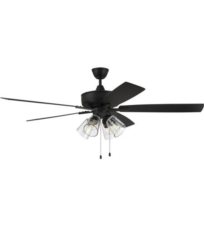 Craftmade 60" Super Pro Fan with 4 Light Kit Clear Glass and Blades in Flat Black in Flat Black S104FB5-60FBGW