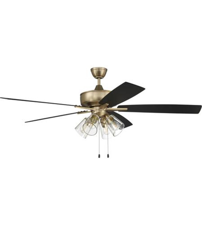 Craftmade 60" Super Pro Fan with 4 Light Kit Clear Glass and Blades in Satin Brass in Satin Brass S104SB5-60BWNFB