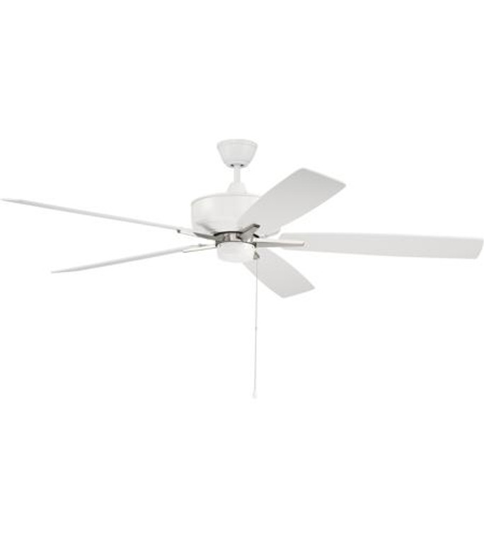 Craftmade 60" Super Pro Ceiling Fan with White/Washed Oak blades in White/Polished Nickel in White / Polished Nickel S60WPLN5-60WWOK