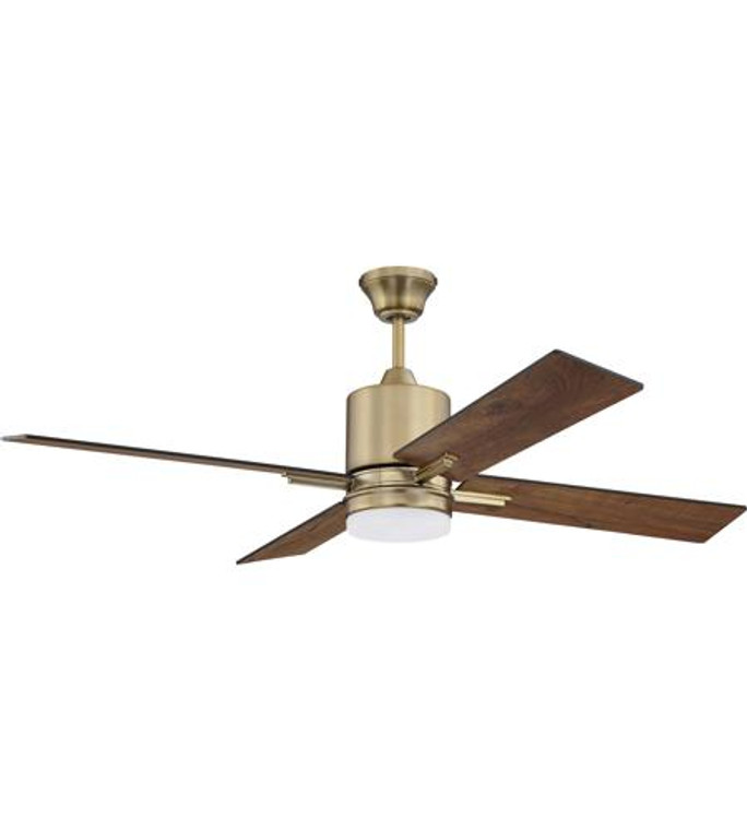 Craftmade 52" Ceiling Fan with Blades, Light Kit and Wall Control in Satin Brass TEA52SB4