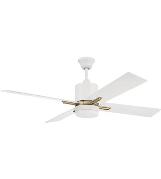 Craftmade 52" Ceiling Fan with Blades, Light Kit and Wall Control in White/Satin Brass TEA52WSB4