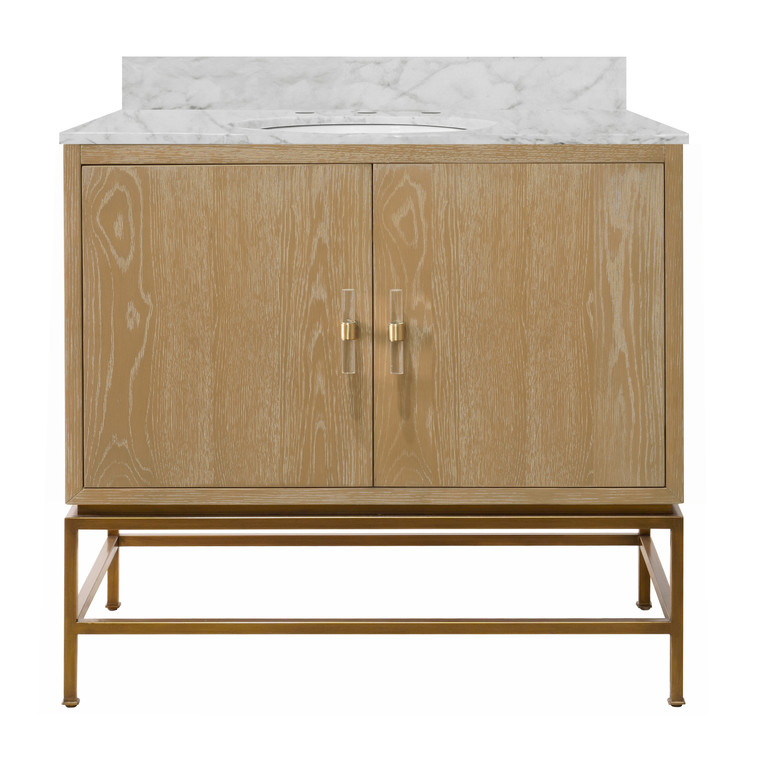Worlds Away Clifford Bathroom Vanity in Cerused Oak with Lucite and Antique Brass Pulls Hardware CLIFFORD CO
