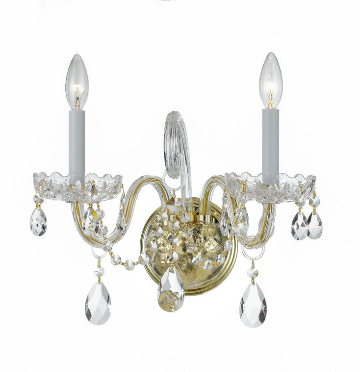 Crystorama Traditional Crystal 2 Light Hand Cut Crystal Polished Brass Wall Mount 1032-PB-CL-MWP
