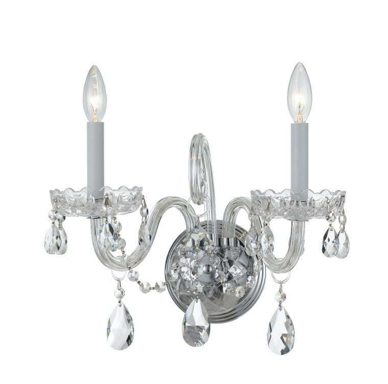 Crystorama Traditional Crystal 2 Light Hand Cut Crystal Polished Chrome Wall Mount 1032-CH-CL-MWP