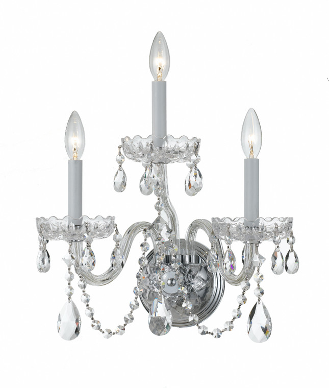 Crystorama Traditional Crystal 3 Light Hand Cut Crystal Polished Chrome Wall Mount 1033-CH-CL-MWP