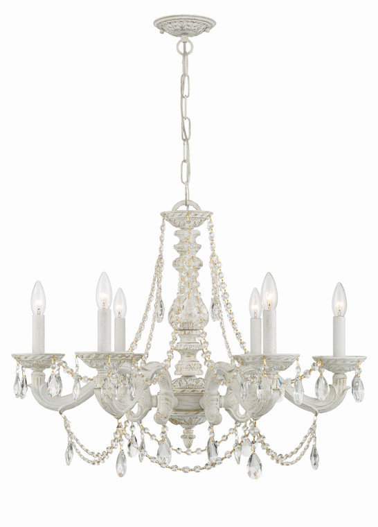 Crystorama Paris Market 6 Light Clear Crystal Antique White Chandelier 5026-AW-CL-MWP