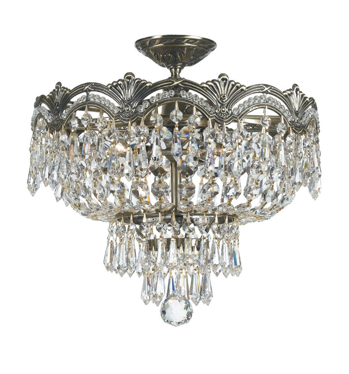 Crystorama Majestic 3 Light Spectra Crystal Historic Brass Ceiling Mount 1483-HB-CL-SAQ