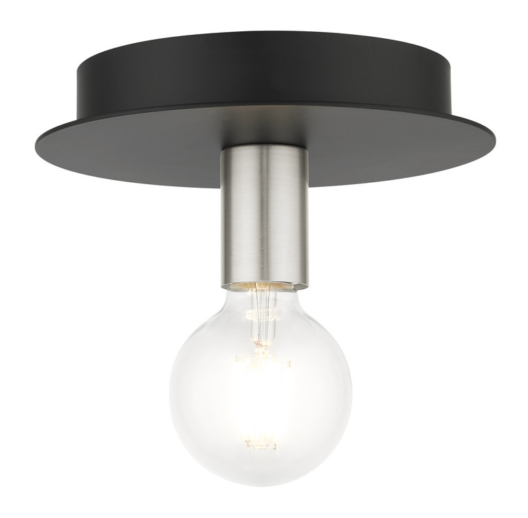 Livex Lighting Hillview Collection  1 Light Black Flush Mount in Black with Brushed Nickel Accents 45871-04