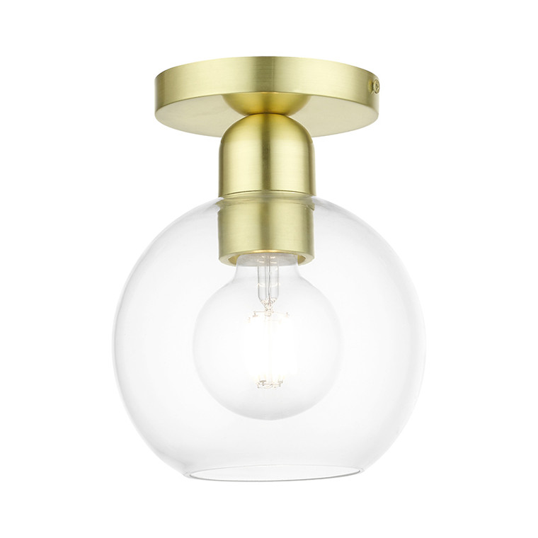 Livex Lighting Downtown Collection  1 Light Satin Brass Sphere Semi-Flush in Satin Brass 48977-12