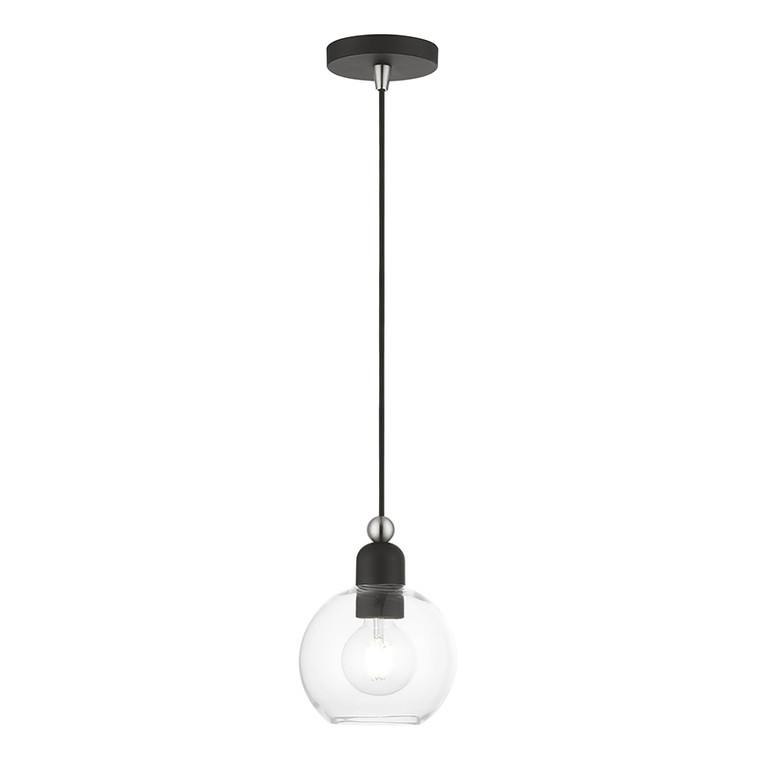 Livex Lighting Downtown Collection  1 Light Black with Brushed Nickel Accents Sphere Mini Pendant in Black with Brushed Nickel Accents 48971-04