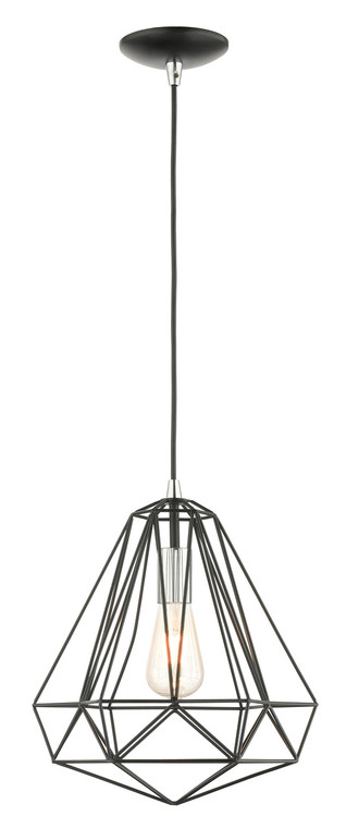 Livex Lighting Knox Collection  1 Light Shiny Black Pendant in Shiny Black with Polished Chrome Accents 41324-68