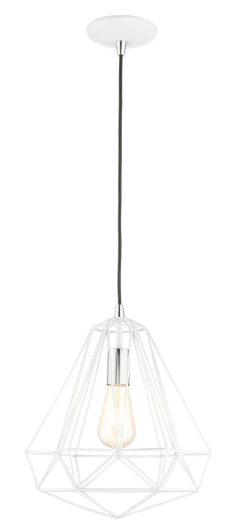 Livex Lighting Knox Collection  1 Light Shiny White Pendant in Shiny White with Polished Chrome Accents 41324-69
