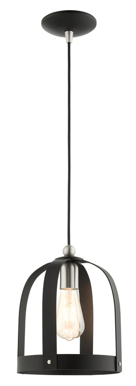 Livex Lighting Stoneridge Collection  1 Light Textured Black Single Pendant  in Textured Black with Brushed Nickel Accents 49642-14