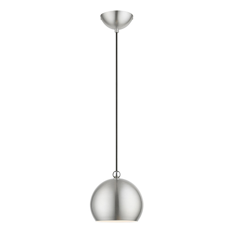 Livex Lighting Stockton Collection  1 Light Brushed Nickel with Polished Chrome Accents Globe Mini Pendant in Brushed Nickel with Polished Chrome Accents 45481-91