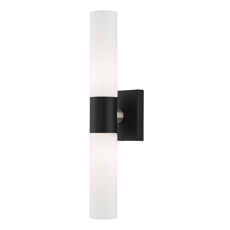Livex Lighting Aero Collection  2 Light Black ADA Vanity Sconce in Black with Brushed Nickel Accent 10102-04
