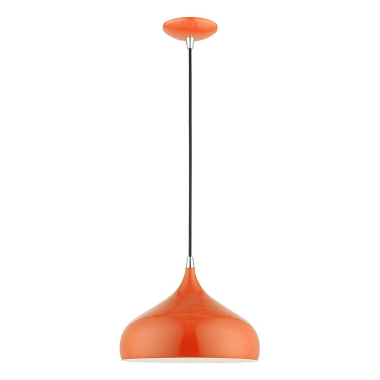 Livex Lighting Amador Collection  1 Light Shiny Orange with Polished Chrome Accents Pendant in Shiny Orange with Polished Chrome Accents 41172-77