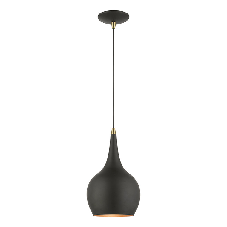Livex Lighting Andes Collection  1 Light Black with Antique Brass Accents Mini Pendant in Black with Antique Brass Accents 49016-04