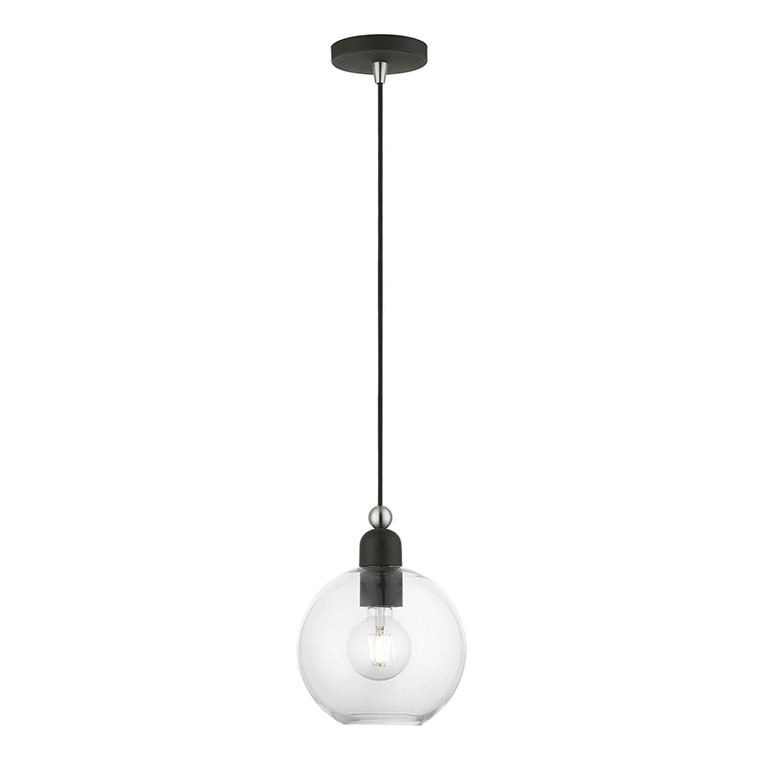 Livex Lighting Downtown Collection  1 Light Black with Brushed Nickel Accents Sphere Pendant in Black with Brushed Nickel Accents 48972-04