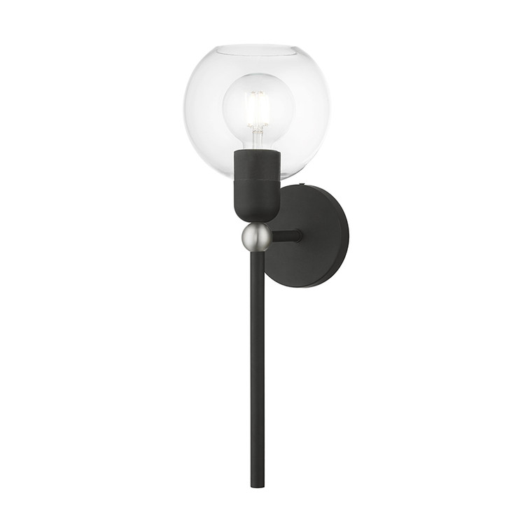 Livex Lighting Downtown Collection  1 Light Black with Brushed Nickel Accent Sphere Single Sconce in Black with Brushed Nickel Accent 16971-04