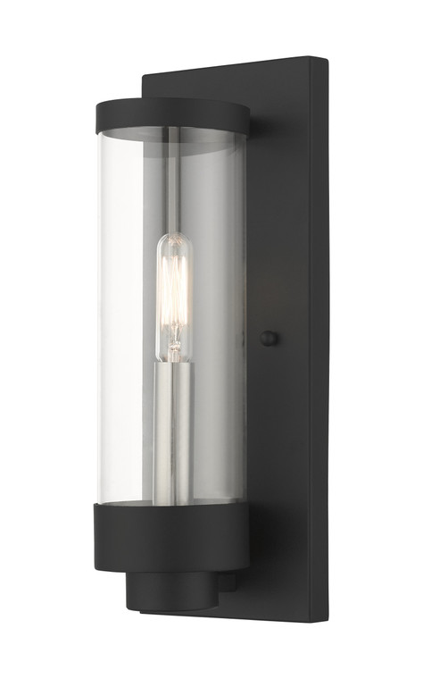 Livex Lighting Hillcrest Collection  1 Light Textured Black Outdoor ADA Wall Lantern in Textured Black with Brushed Nickel Candles 20721-14