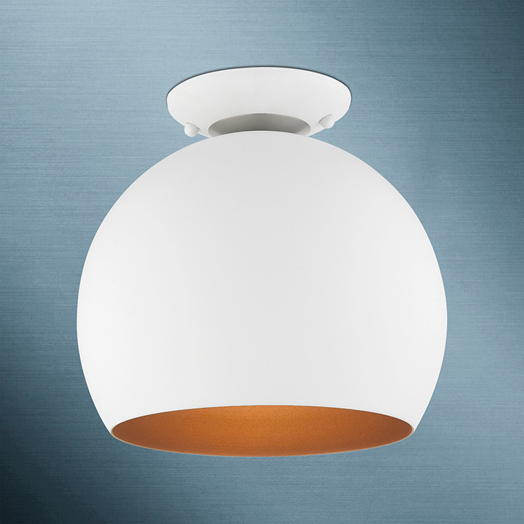 Livex Lighting Piedmont Collection  1 Light White Semi-Flush Mount in White with Brushed Nickel Accents 43390-03