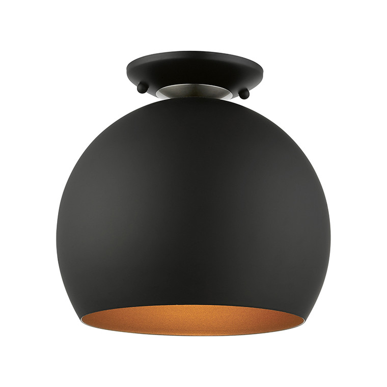Livex Lighting Piedmont Collection  1 Light Black Semi-Flush Mount in Black with Brushed Nickel Accents 43390-04