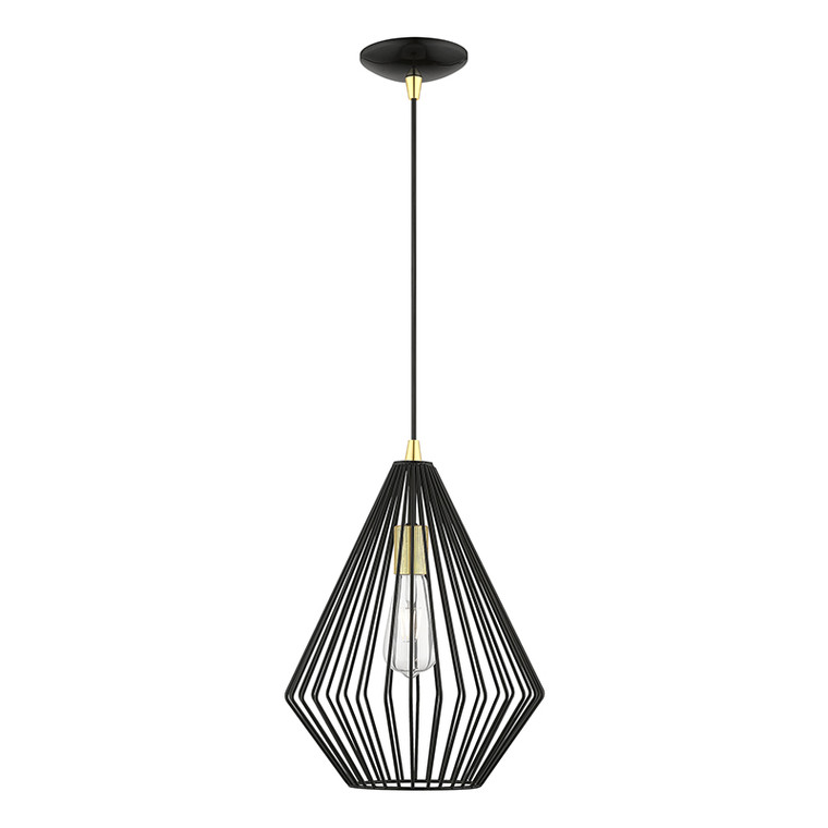 Livex Lighting Linz Collection  1 Light Shiny Black with Polished Brass Accents Pendant in Shiny Black with Polished Brass Accents 41325-68
