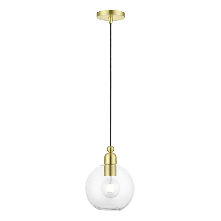 Livex Lighting Downtown Collection  1 Light Satin Brass Sphere Pendant in Satin Brass 48972-12