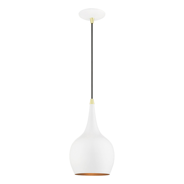 Livex Lighting Andes Collection  1 Light Shiny White with Polished Brass Accents Mini Pendant in Shiny White with Polished Brass Accents 49016-69