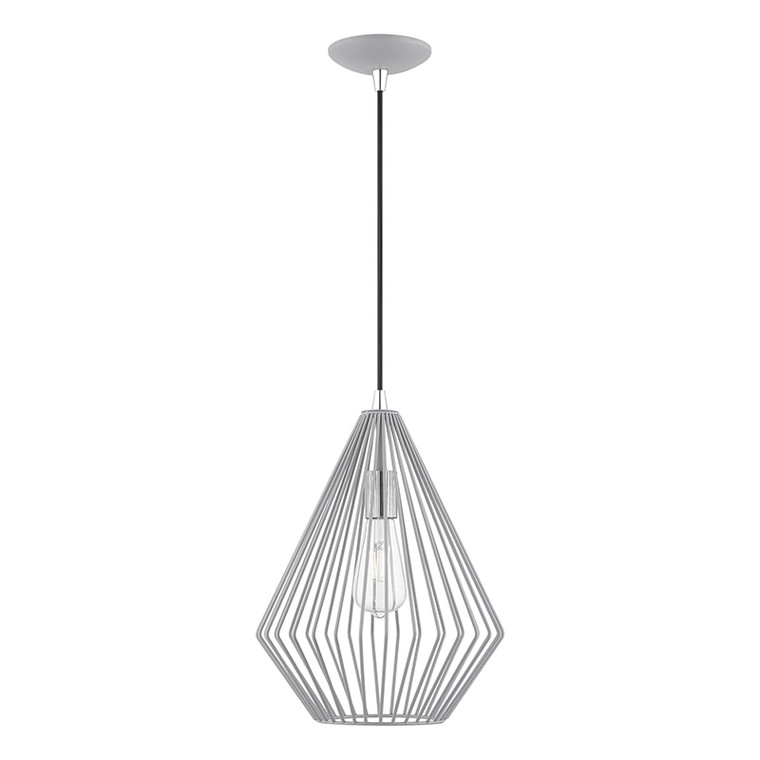 Livex Lighting Linz Collection  1 Light Nordic Gray with Polished Chrome Accents Pendant in Nordic Gray with Polished Chrome Accents 41325-80