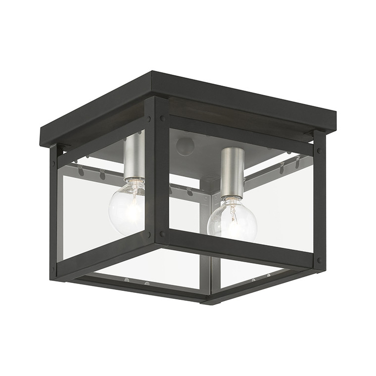 Livex Lighting Milford Collection  2 Light Black with Brushed Nickel Finish Candles Square Flush Mount in Black with Brushed Nickel Finish Candles 4031-04