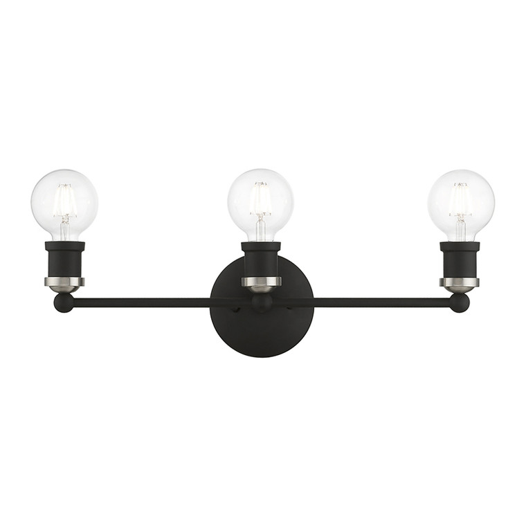Livex Lighting Lansdale Collection  3 Light Black with Brushed Nickel Accents ADA Vanity Sconce in Black with Brushed Nickel Accents 14423-04