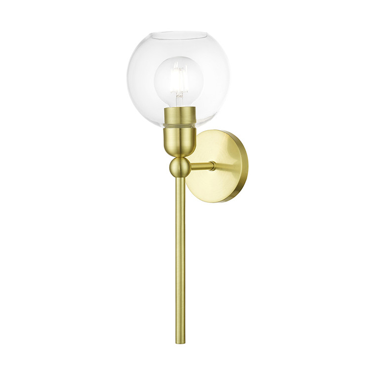 Livex Lighting Downtown Collection  1 Light Satin Brass Sphere Single Sconce in Satin Brass 16971-12