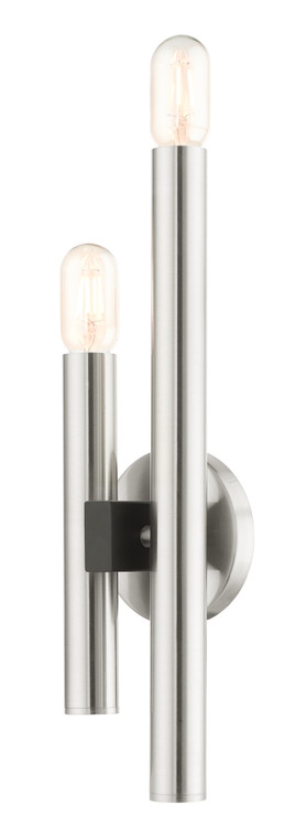 Livex Lighting Helsinki Collection  2 Light Brushed Nickel ADA Double Sconce in Brushed Nickel with Black Accents 49992-91