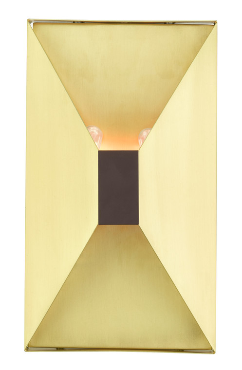Livex Lighting Lexford Collection  2 Light Satin Brass ADA Sconce  in Satin Brass with Bronze Accent 46002-12