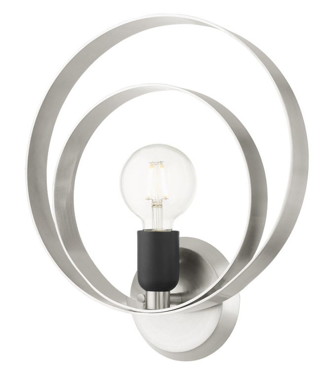 Livex Lighting Modesto Collection  1 Light Brushed Nickel ADA Single Sconce in Brushed Nickel with Black Accents 46422-91