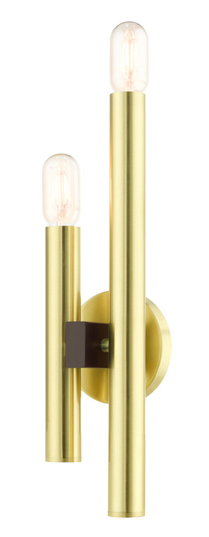 Livex Lighting Helsinki Collection  2 Light Satin Brass ADA Double Sconce in Satin Brass with Bronze Accents 49992-12