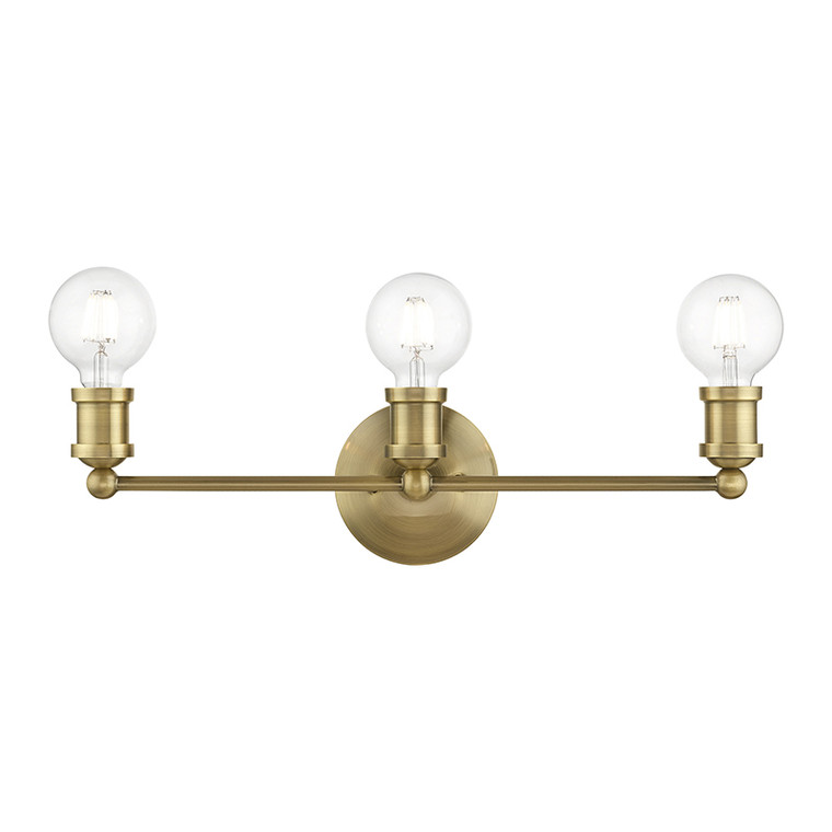 Livex Lighting Lansdale Collection  3 Light Antique Brass ADA Vanity Sconce in Antique Brass 14423-01